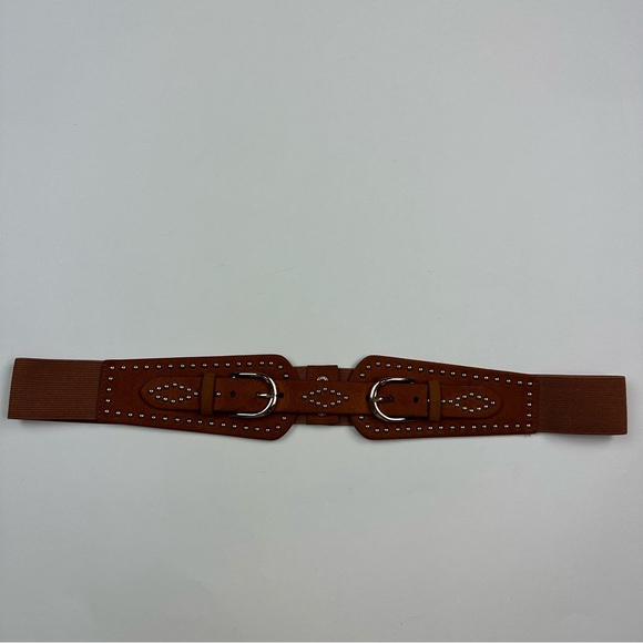 Torrid Faux Suede Accent Belt Brown Gold Studded Buckle Snap Closure Size 3X - Picture 1 of 10